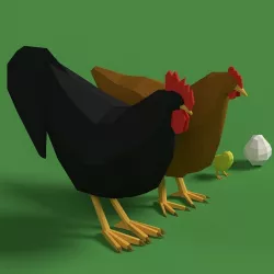 Low Poly Rooster Hen Chicken Egg Set Low-poly  3D model