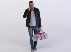 Mark 0454 Man carrying a duffel bag, talking on a phone 3D model