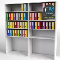Office Shelf with Ring Binder and Folders Low-poly  3D model