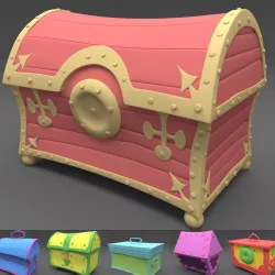 Set of cartoonish chests ancient antique stylized retro Low-poly  3D model