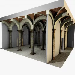 Vaulting 3-2  Romanic  500cm spaced  thin arches and thick curbs Low-poly  3D model