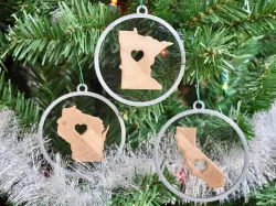 Floating State Ornaments with Heart Cutout 