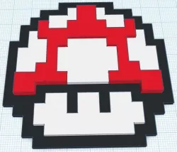 Mario 8-bit Mushroom / 1 Up Logo (Color Raised)