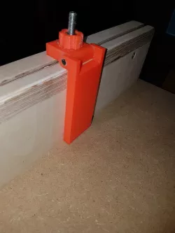Stop block for table saw cross cut sled and small M6 hand screw