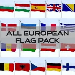 All European Flag Pack Low-poly  3D model