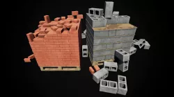Low Poly PBR Pallets with Bricks and Blocks Low-poly  3D model