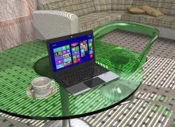 Notebook on the glass table