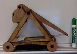 Laser Cut Desktop Trebuchet (larger, with wheels and jointed weight basket