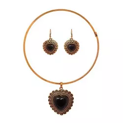 Burning Golden Heart Choker Necklace With Earrings