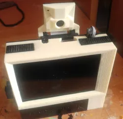 Raspberry Pi model 1, 2, 3, 3+ B "retro computer" case with camera pod 3.5" touchscreen LCD and 18650 basket and room for associated citcuitry