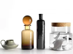 Bowl with Handle Decanter and Bottles 3D model