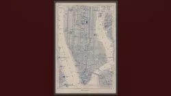 Drawing old New York City Map in frame Low-poly  3D model