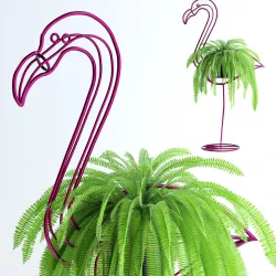 Fern in pink flamingo sculpture 3D model