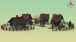 Low Poly Mountain Village Low-poly  3D model