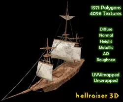 Medieval Ship - PBR - Damaged Textured Low-poly  3D model