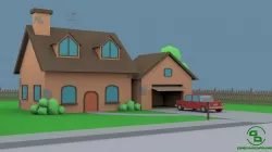 Simpsons Like Cartoon Map contains House and Land and Ect Low-poly  3D model