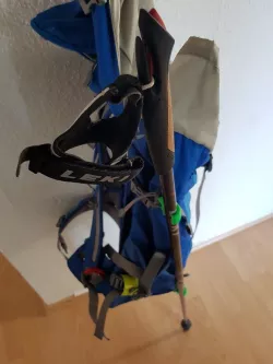 Hiking stick bagpack hooks