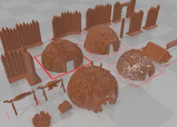 Primitive Huts, Tent, Palisade, Campfire for 28mm Wargaming and RPGs