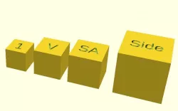 Cubes with different properties scaled