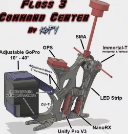 Hyperlite Floss 3 Command Center - GoPro + VTX + RX + GPS + LED + Antenna Mount with XT60 and Capacitor Mount