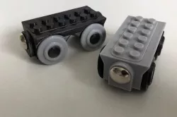 Brio wooden track train with Lego studs