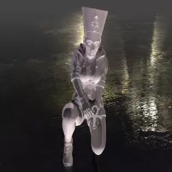 Modern Nefertiti, sitting full body
