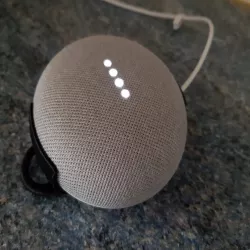 Google Home Mini Wall Mount with a ring to hang from a hook (Remix)