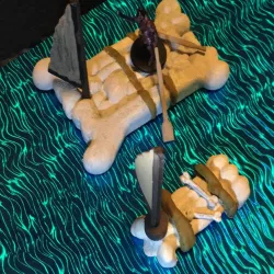 Miniature Sail Boat and Raft from Bones
