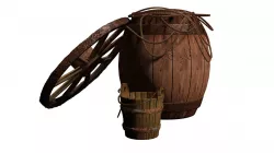 A barrel with a rope and wheel and bucket Low-poly  3D model