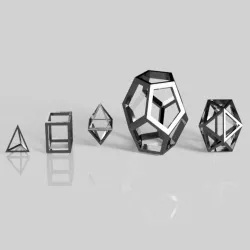 5 Platonic Solids (Solid and Wireframe)