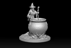 Witch Hettie with cauldron