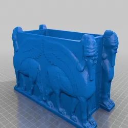 Human-headed winged lion pot/planter