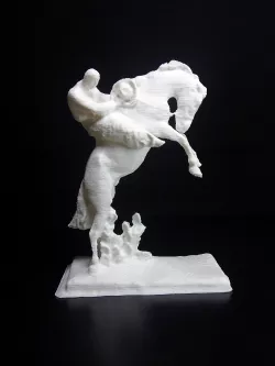 bucking bronco and a steadfast cowboy in wool chaps