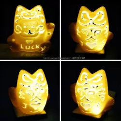 Lucky Cat Lamps carved