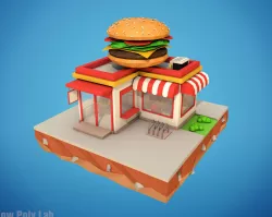 Cartoon Burger Cafe Low-poly  3D model