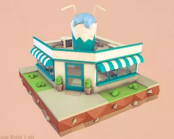 Cartoon Cocktail Cafe Building Low-poly  3D model