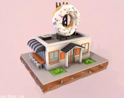 Cartoon Donut City Cafe Low-poly  3D model