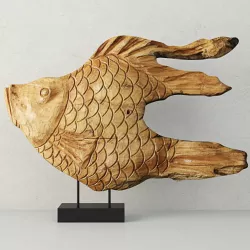 Carved Wood Fish Sculpture on Stand 3D model
