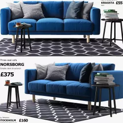 IKEA NORSBORG Three-seat sofa with coffee tables and rug 3D model
