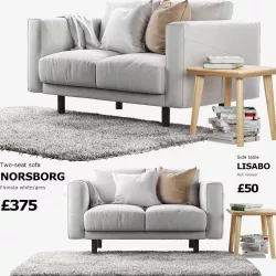 IKEA NORSBORG Two-seat sofa with side table and rug 3D model