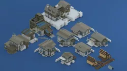 Low Poly Pirate Houses Low-poly  3D model