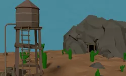 LowPoly Western Mine with Water tower Low-poly  3D model