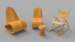 Rocking Wooden Chair Collection Low-poly  3D model