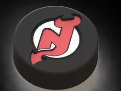 New Jersey Devils logo on ice hockey puck