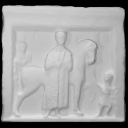 Gravestone figuring a farewell scene