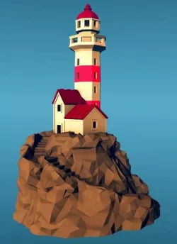 Lighthouse on a rock, low-poly edition