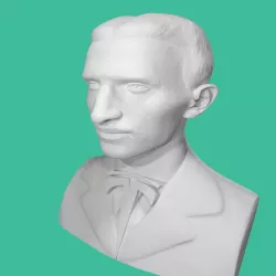 Tesla bust with logo as a tie