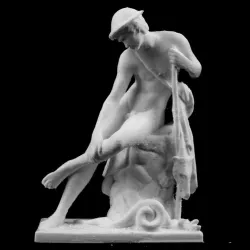 Young man injured by serpent at the Louvre, Paris, France