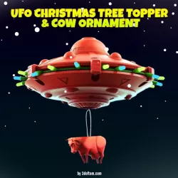 $5.00UFO Christmas Tree Topper and Cow Ornament Set