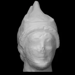 Head of male votary with double conical cap